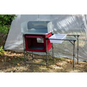 Deluxe Camping Kitchen with Storage, Silver and Red, 31 Height" x 13 width" x 8.25 length"